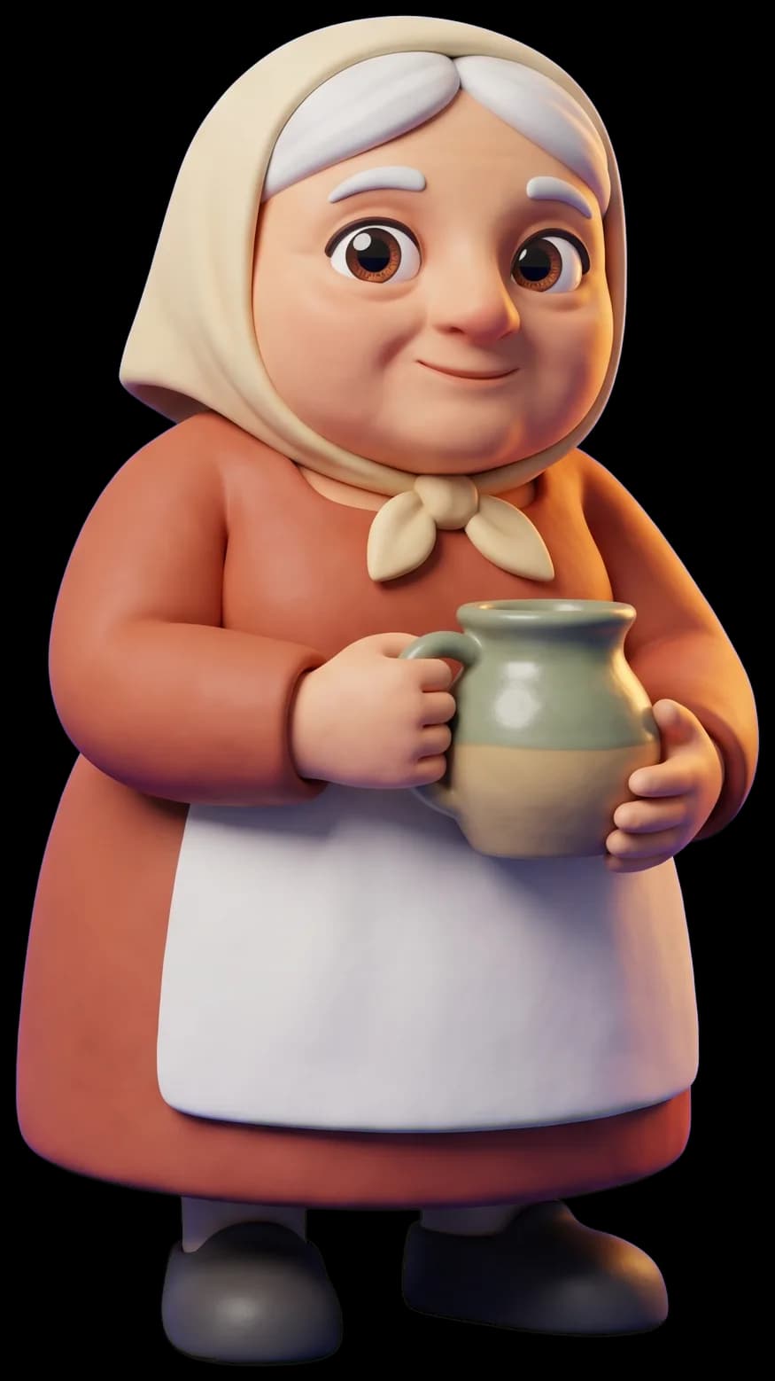 Strega Nona as a clay figurine