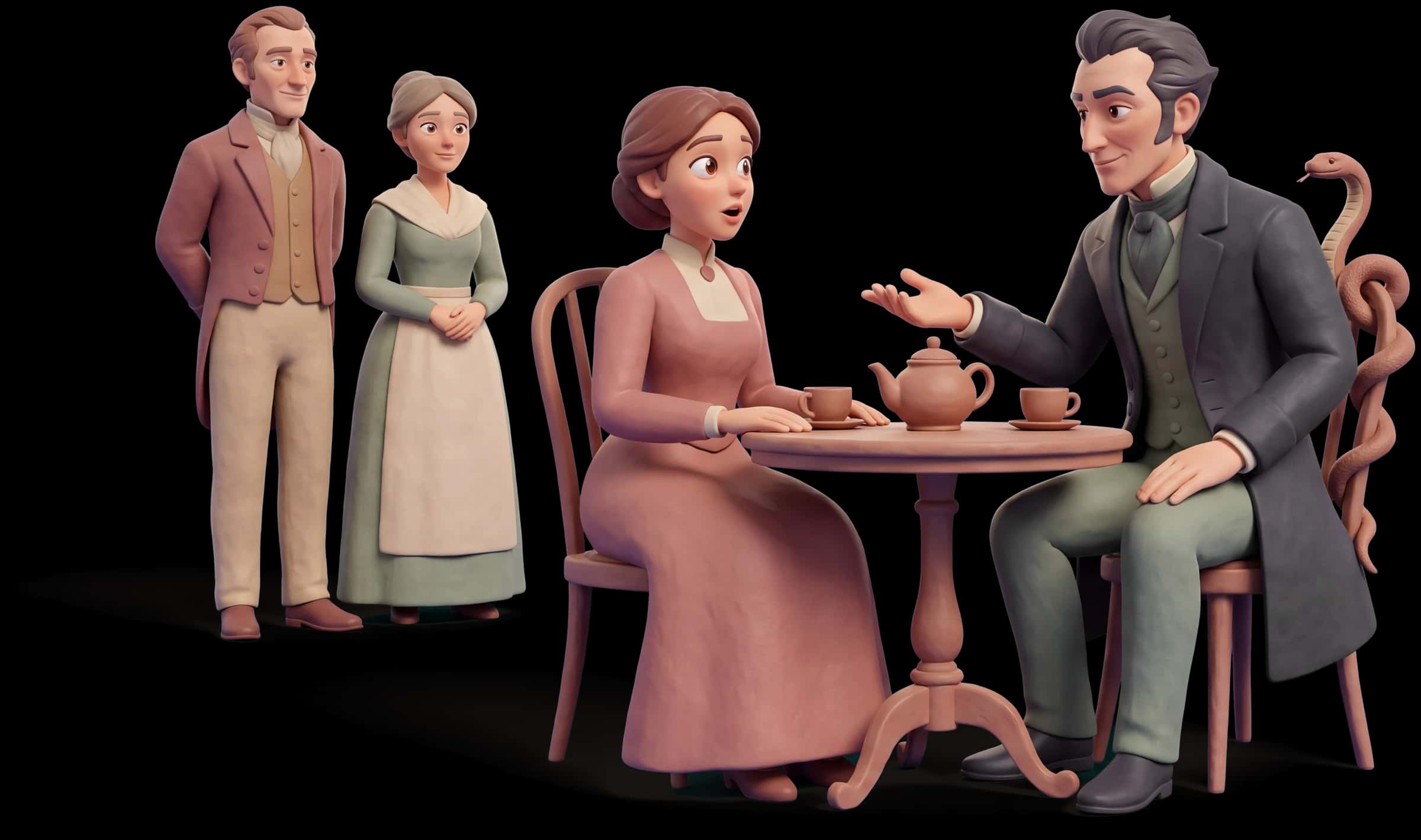 Clay scene: The Magician sits opposite a partner at a small table and names the thing she has not managed to say, her expression opening