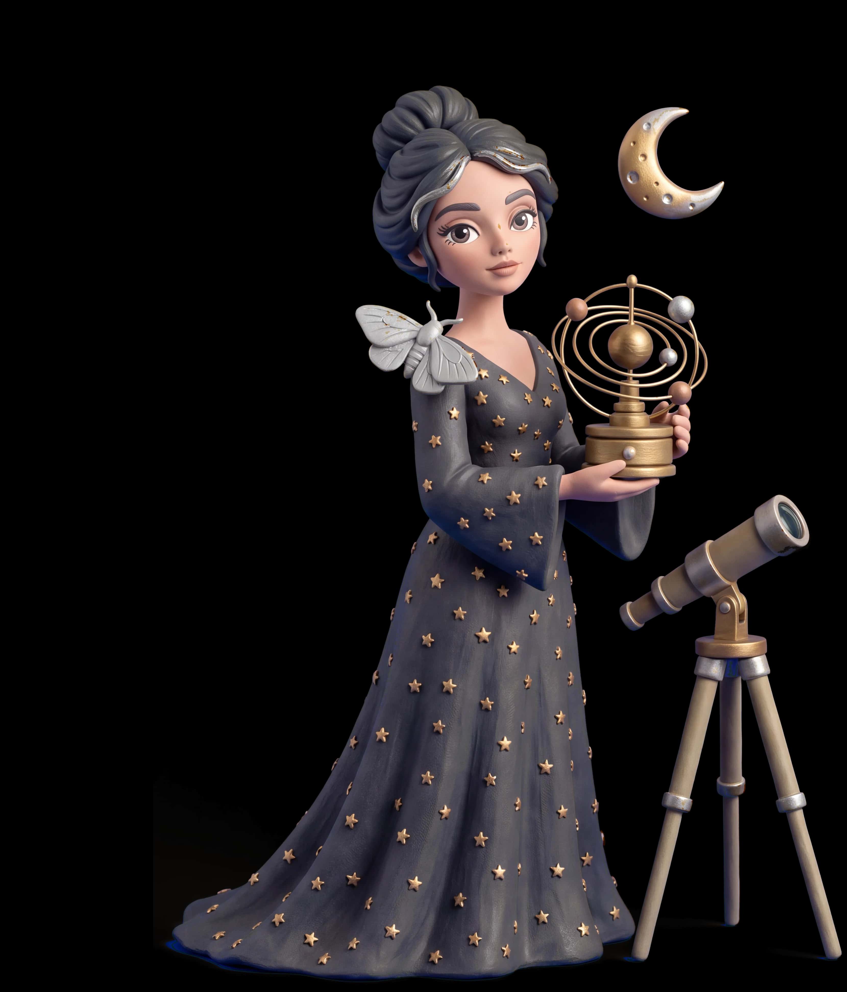 Cosmic Witch clay figure with her familiar