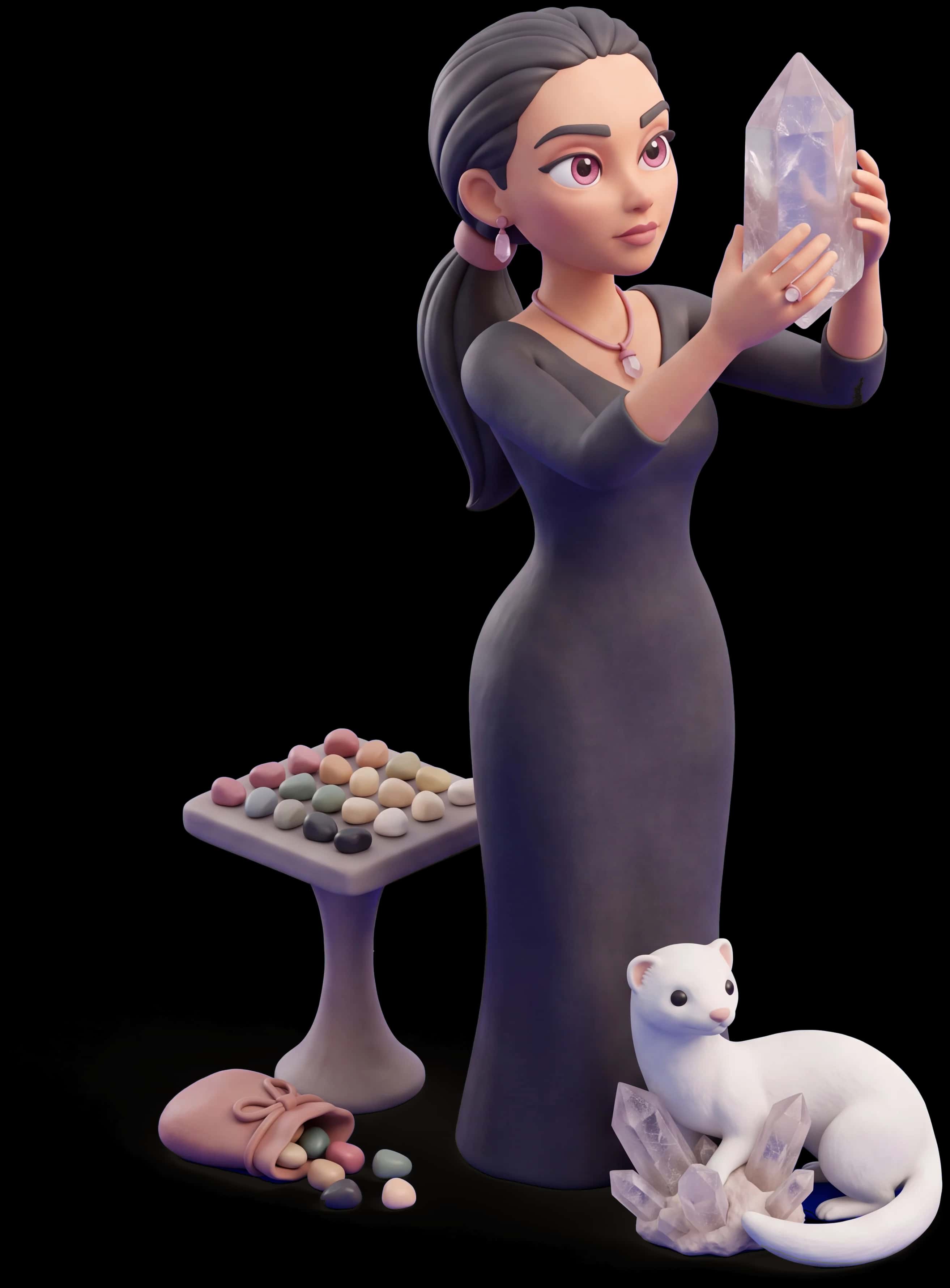 Crystal Witch clay figure with her familiar