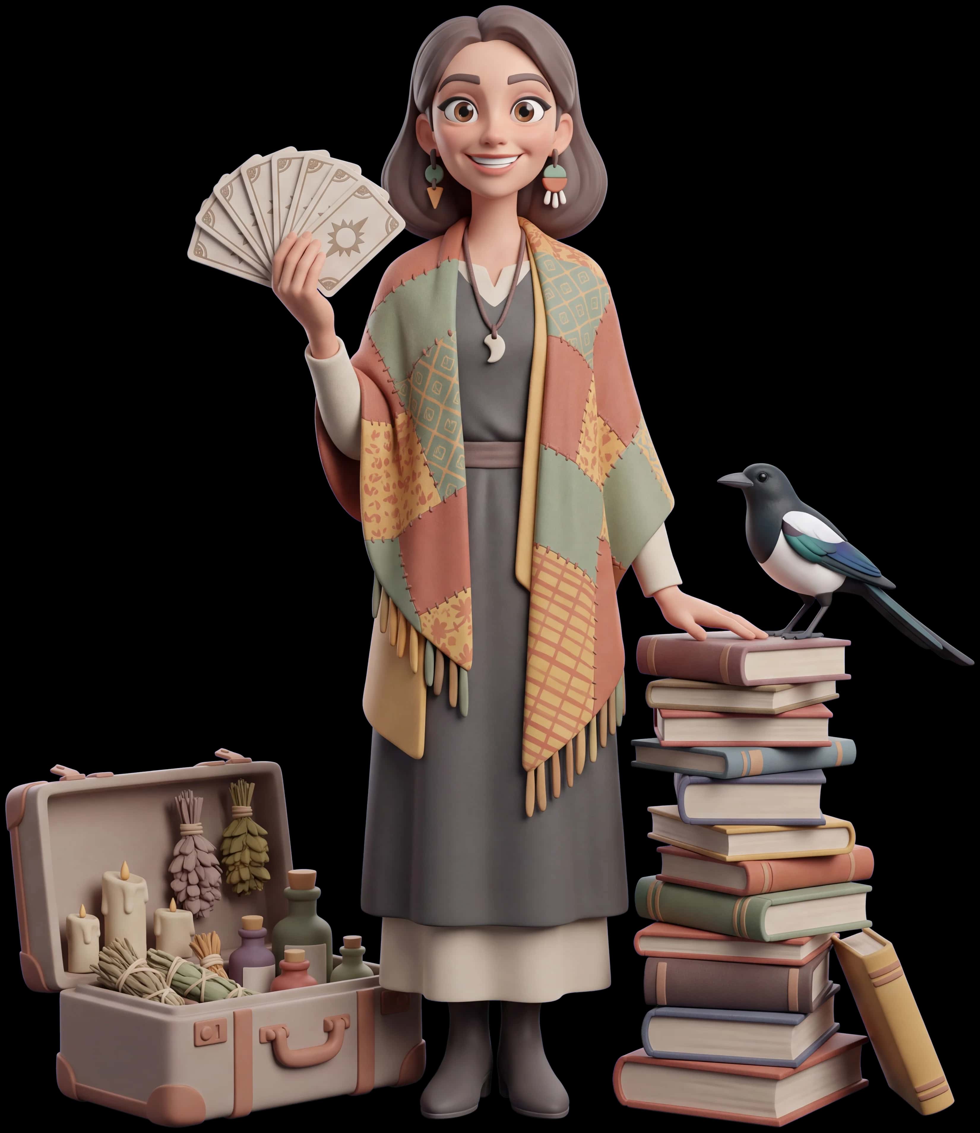 Eclectic Witch clay figure with her familiar