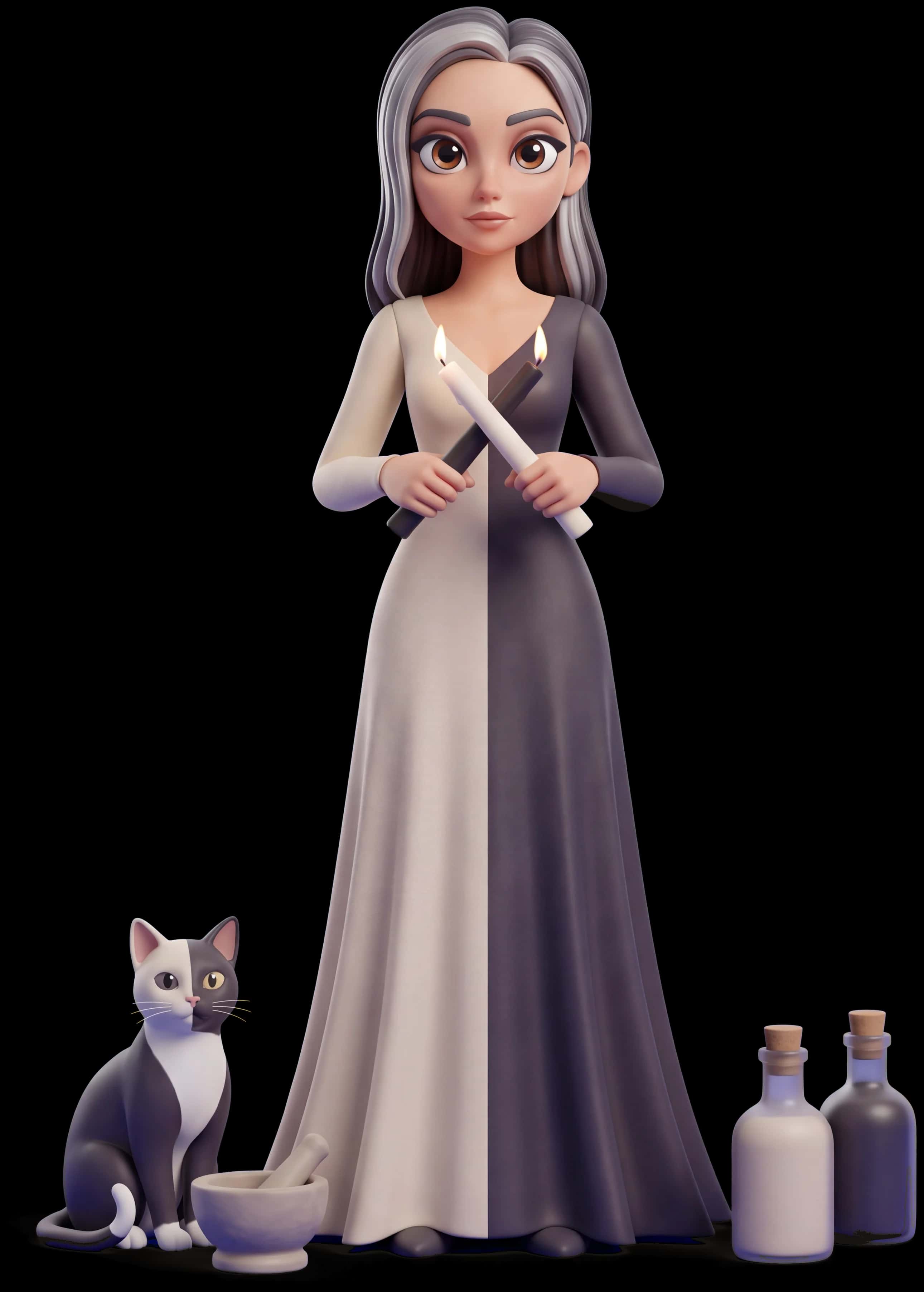 Gray Witch clay figure with her familiar