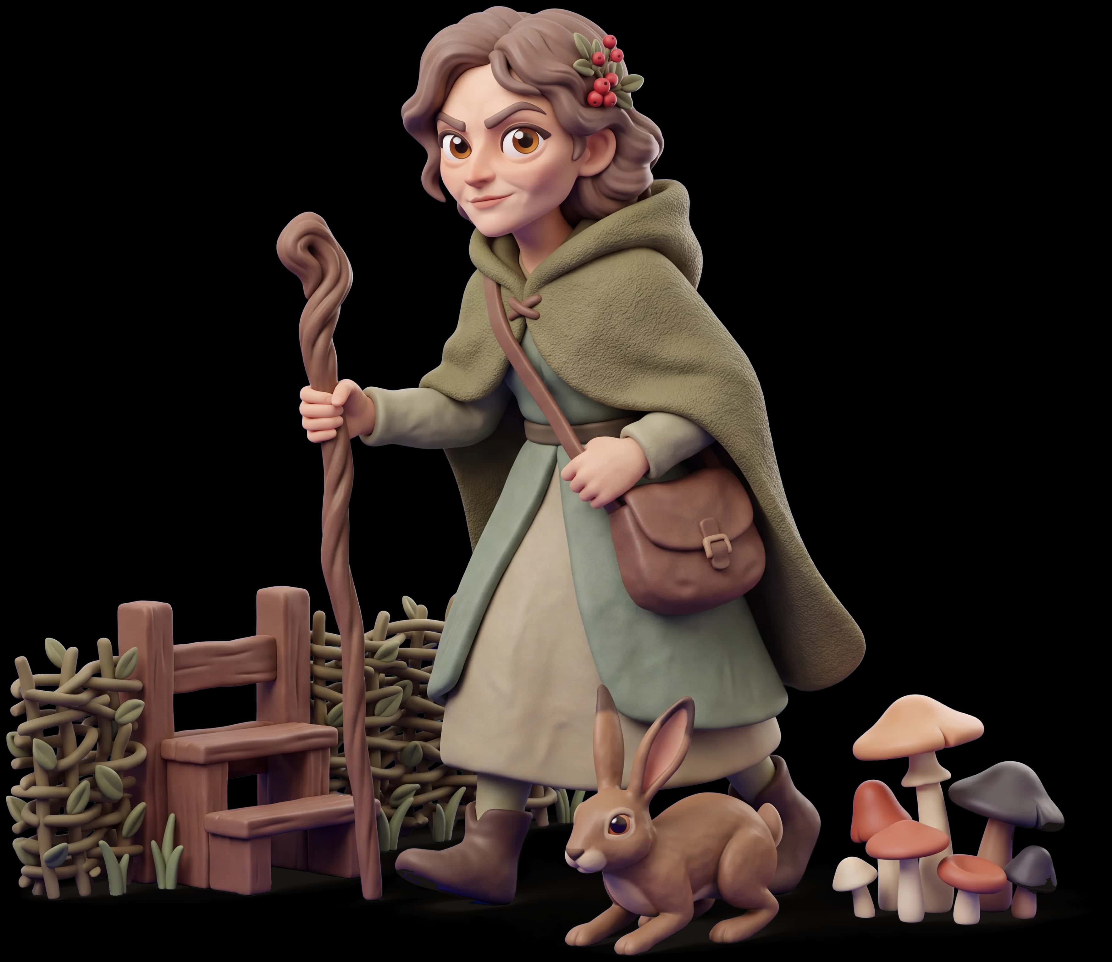Hedge Witch clay figure with her familiar