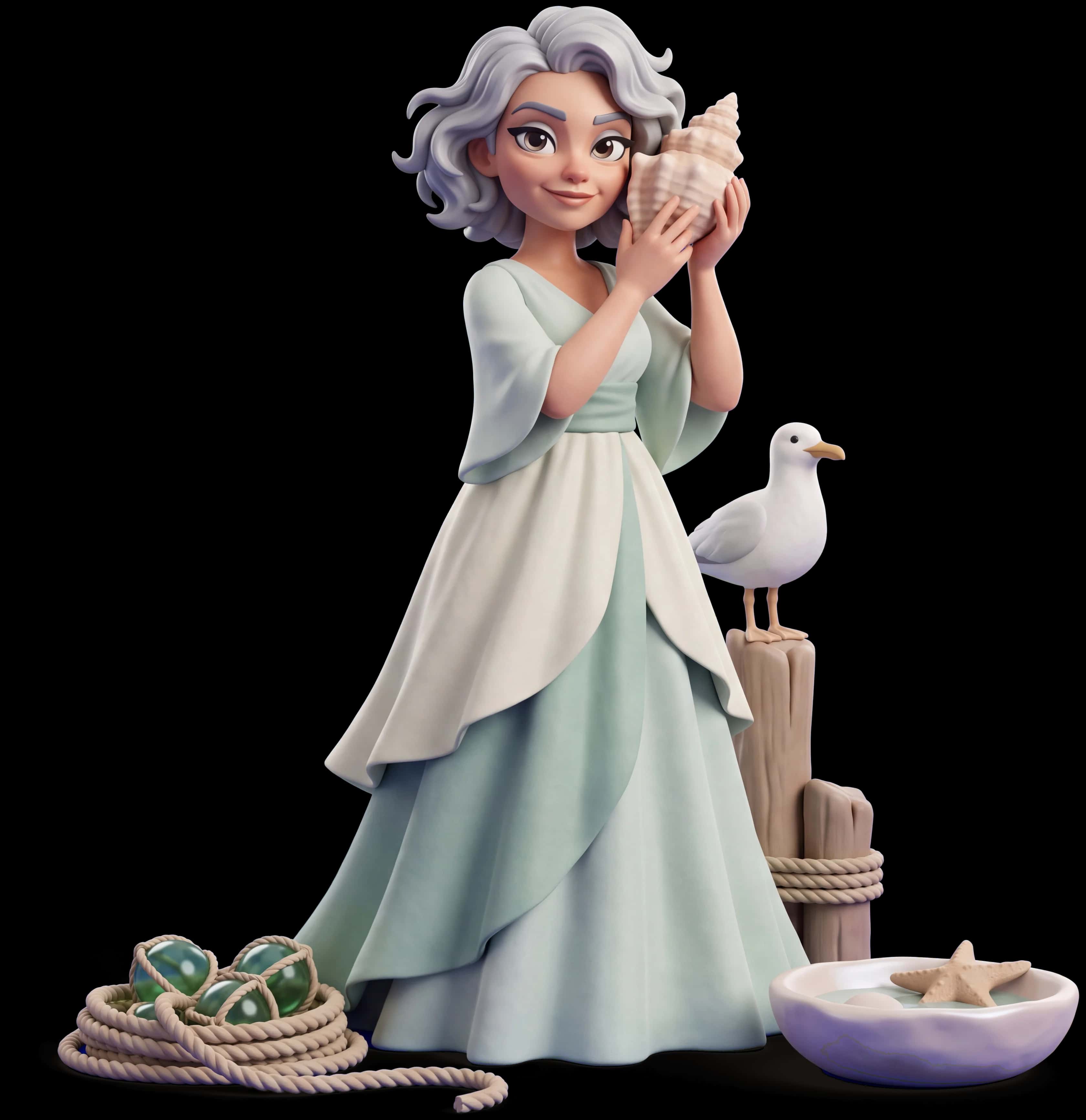 Sea Witch clay figure with her familiar