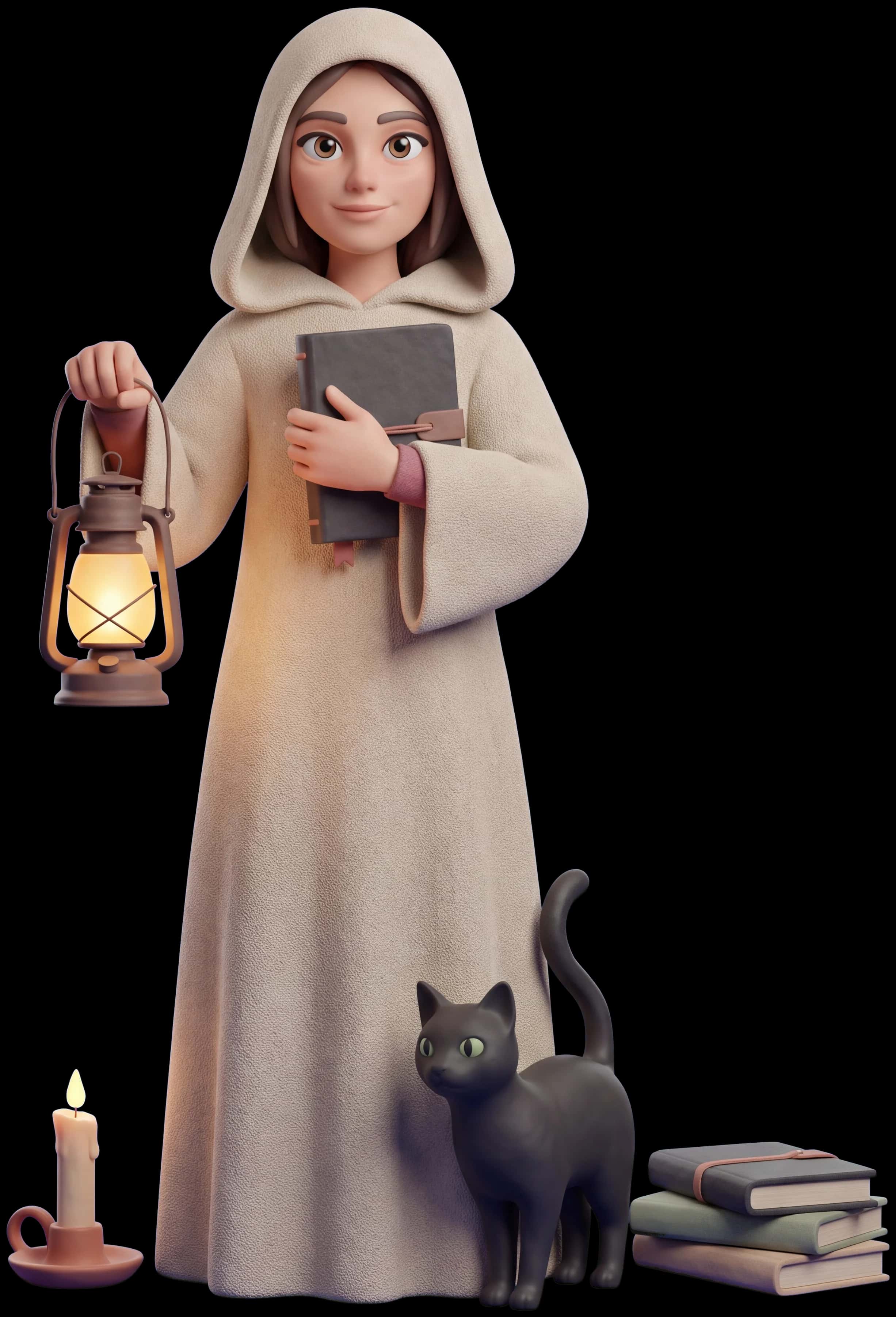 Solitary Witch clay figure with her familiar