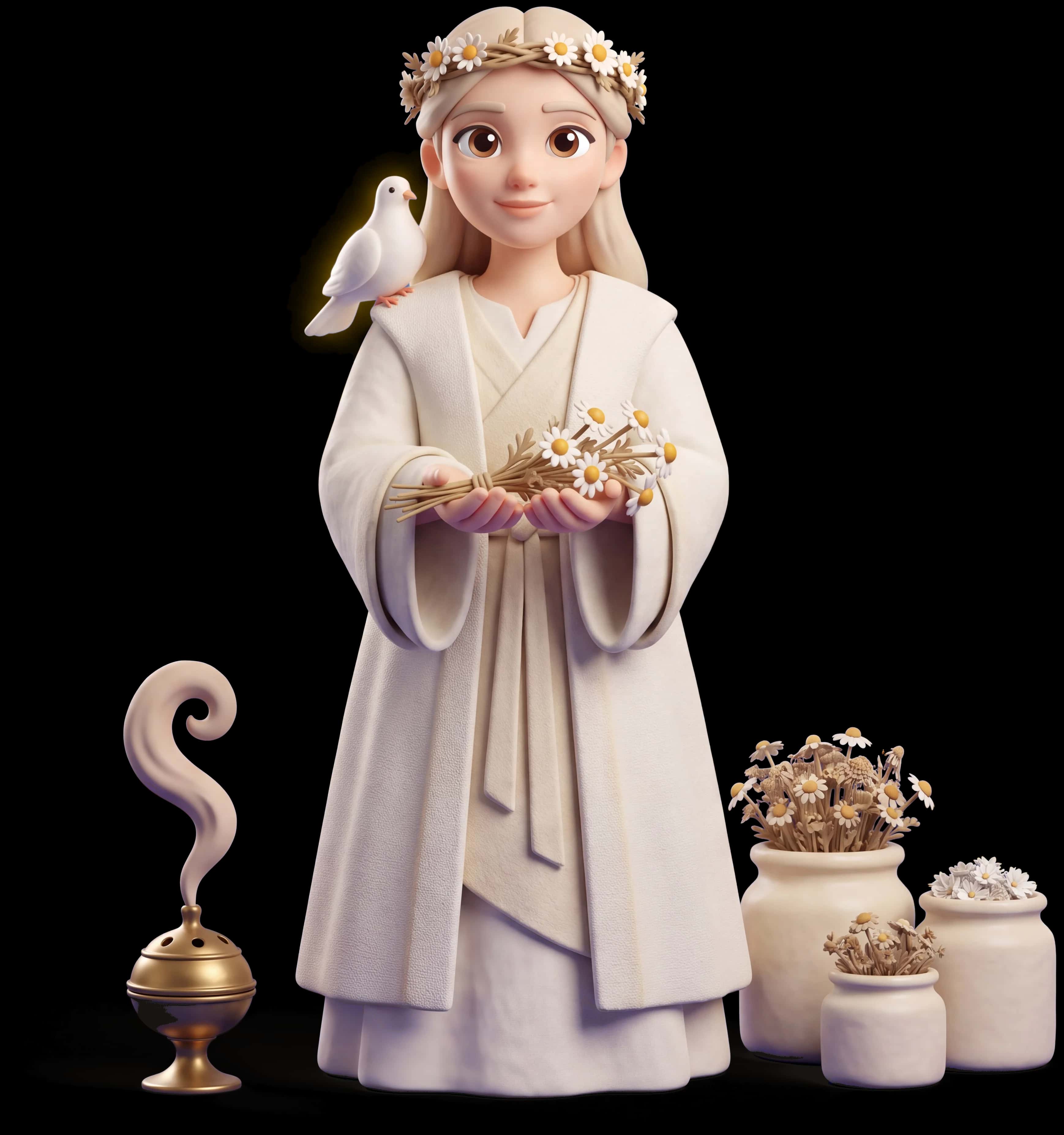 White Witch clay figure with her familiar
